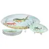 Foto de um(a) Conjunto em porcelana com decoração de peixes, da categoria de Pratos. Delicado conjunto em porcelana branca pintado a mão decorado com peixes da manufatura SCHMIDT. Cada peça possui uma espécie... Vendido no marketplace Trésors.