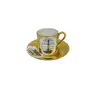 Foto de um(a) Xícara dourada porcelana Bavaria paisagem Genova, da categoria de Xícaras. Xícara avulsa com pires, porcelana Bavaria, em dourado com desenhos retratando a cidade de Genova, como o farol La Lanterna... Vendido no marketplace Trésors.