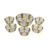 Foto de um(a) Conjunto com 6 peças para sobremesa em cristal facetado, da categoria de Conjuntos de servir. Delicado conjunto de 6 peças para sobremesa, possivelmente alemão em fino cristal translúcido facetado com detalhes âmbar.... Vendido no marketplace Trésors.
