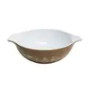 Foto de um(a) Tigela De Opalina Pyrex Mod. Cinderella Early, da categoria de Travessas e tigelas. Bela tigela em opalina, apresenta decoração com fundo marrom e galos, águias e acessórios em dourado. Da manufatura PYREX... Vendido no marketplace Trésors.