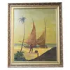 Foto de um(a) Quadro OST com paisagem de velas e pescador, da categoria de Pinturas. Belo quadro OST com paisagem de velas e pescador na praia em policromia. Possui exuberante moldura em madeira nobre e... Vendido no marketplace Trésors.