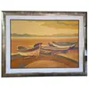 Foto de um(a) Quadro Antigo Belmiro Santos - "Canoas de Pesca", Óleo Original Assinado, da categoria de Pinturas. Belo Óleo sobre Tela de Belmiro Santos – Marinha Modernista em Tons Ocres e Dourados Apresentamos uma encantadora pintura... Vendido no marketplace Trésors.