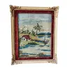 Foto de um(a) Quadro Ponto de Cruz Anos 50, da categoria de Arte têxtil. Quadro em ponto de cruz com moldura original, passe-partout original em veludo (desgaste do tempo) e vidro comum, década de... Vendido no marketplace Trésors.