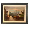 Foto de um(a) Franc Tisovec (Fratis). Título: Porto Bom. Técnica: Óleo sobre tela (OST). Dimensões 73 x 93 cm, da categoria de Pinturas. Moldura contemporânea em tons de cinza grafite com passpartout em madeira clara e filete dourado. Magnífica marinha de... Vendido no marketplace Trésors.