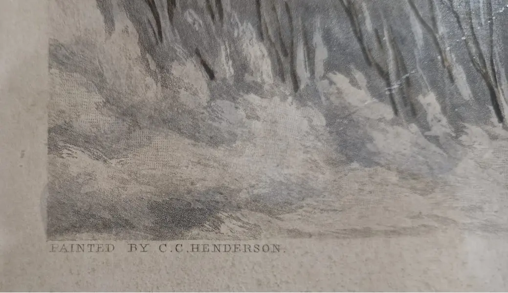 Foto de um(a) Renomada gravura inglesa com moldura em Jacarandá, da categoria de Impressões. Esta rara peça é uma renomada gravura histórica inglesa do tipo aquatinta, intitulada Knee Deep. Ela faz parte da célebre... Mostrado de uma perspectiva diferente. Vendido no marketplace Trésors.