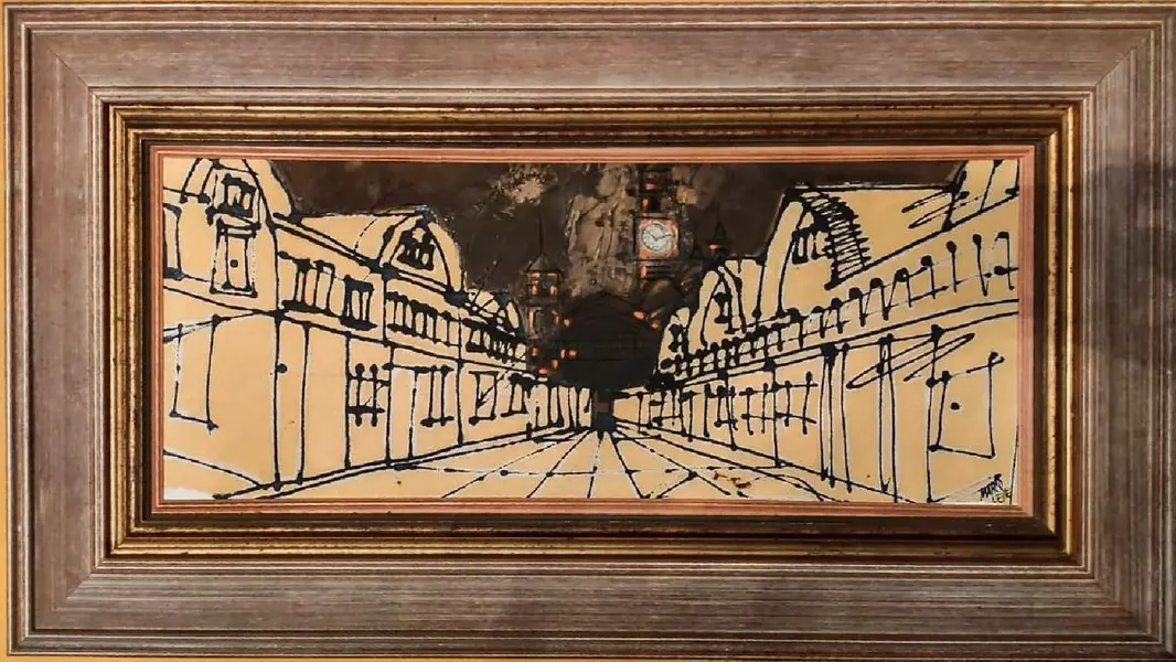Foto de um(a) Quadro Estação da Luz, São Paulo 2003, da categoria de Pinturas. Quadro estação da luz, vila dos ingleses, são paulo. Artista: marco leite. Ano: 2003 técnica: acrílico sobre tela moldura em... Mostrado de uma perspectiva diferente. Vendido no marketplace Trésors.