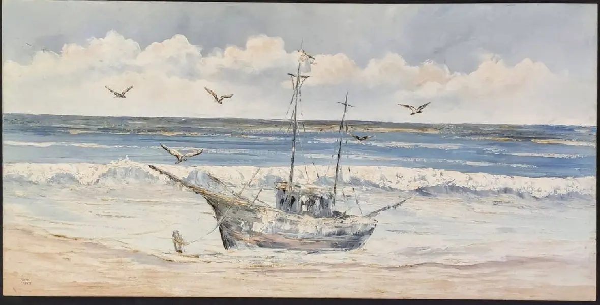 Foto de um(a) Tela Marina 1999, da categoria de Pinturas. Marina em acrilico sobre tela do artista catarinense josi, de 1999 A: 50 cm L: 1m. Vendido no marketplace Trésors.