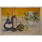 Foto de um(a) AGI STRAUS - Sobre a mesa é uma litografia com 41 x 60 cm e com moldura e assinada à mão, da categoria de Serigrafia. Vendido no marketplace Trésors.