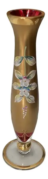 Foto de um(a) Antigo Vaso Solifleur Solitário Em Murano Veneziano Vermelho, da categoria de Vasos. ~ Venetian Glass ~Antigo solifleur artístico em cristal veneziano cor vermelho rubi, peça toda trabalhada à mão, decoração... Vendido no marketplace Trésors.