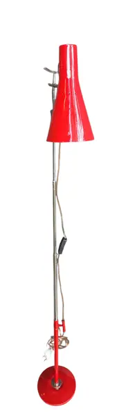 Foto de um(a) Luminária de Chão Josef Hůrka – Vermelha – Design Anos 60, da categoria de Luminárias de chão. Apresentamos uma peça indispensável para colecionadores e entusiastas do design do século XX: a icônica luminária de chão... Mostrado de uma perspectiva diferente. Vendido no marketplace Trésors.