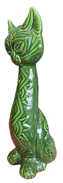 Foto de um(a) Escultura Decorativa Gato Sentado – Cerâmica Esmaltada Verde Jade, da categoria de Escultura. Elegante escultura figurativa representando um gato em postura sentada e alongada. A peça destaca-se pela sua estilização... Vendido no marketplace Trésors.