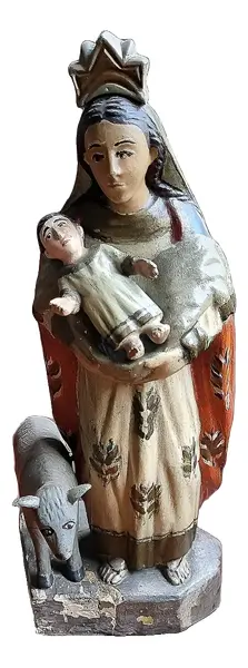 Foto de um(a) Antiga Imagem Sacra Fatura Primitiva em madeira policromada, da categoria de Objetos religiosos e espirituais. Nossa Senhora da Apresentação/Bom Parto. Antiga imagem sacra fatura primitiva em madeira policromada. Mede: 30 cm de... Mostrado de uma perspectiva diferente. Vendido no marketplace Trésors.