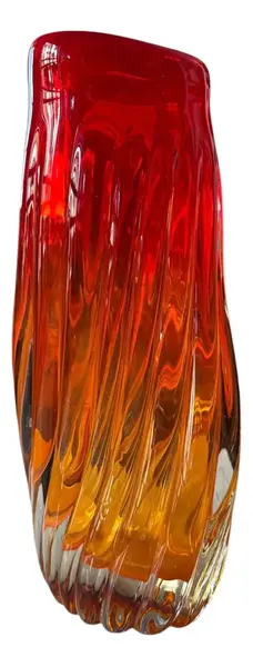 Foto de um(a) Antigo Raro Vaso Murano Italiano Seguso Alfredo Barbini, da categoria de Vasos. Cores e formas fascinantes!Antigo e pesado vaso em murano retorcido em tons degradê vermelho e âmbar, atribuído a Alfredo... Vendido no marketplace Trésors.