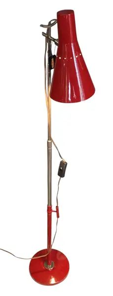 Foto de um(a) Luminária de Chão Josef Hůrka – Vermelha – Design Anos 60, da categoria de Luminárias de chão. Apresentamos uma peça indispensável para colecionadores e entusiastas do design do século XX: a icônica luminária de chão... Mostrado de uma perspectiva diferente. Vendido no marketplace Trésors.