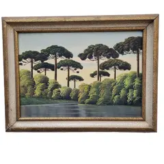 Foto de um(a) Pintura de Óleo Sobre Tela Jansen Filho Representando Araucárias, da categoria de Pinturas. Pintura óleo sobre tela de Jansen Filho representando Araucárias - Moldura de Madeira. Vendido no marketplace Trésors.