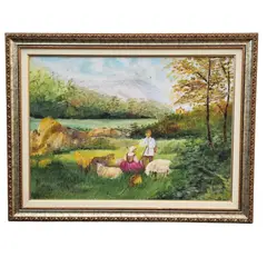 Foto de um(a) Pintura Óleo Sobre Tela Representando Casal e Natureza, da categoria de Pinturas. Óleo sobre tela antigo , moldura em madeira. Vendido no marketplace Trésors.