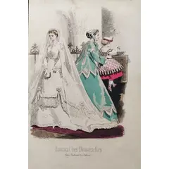 Foto de um(a) Gravura século XIX pintada à mão - Journal Des Demoiselles VI, da categoria de Impressões. Antiga Gravura em Prensa e Pintada à Mão. Compêndio da publicidade francesa de moda "Journal Des Demoiselles", Século XIX... Vendido no marketplace Trésors.