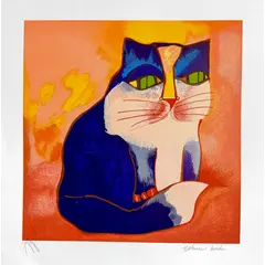 Foto de um(a) Gato Azul fundo laranja 50 x 50 cm (PM) - Aldemir Martins, da categoria de Serigrafia. Serigrafia original póstuma do artista Aldemir Martins. Dimensões: Altura: 50 cm Largura: 50 cm Breve biografia do artista:... Vendido no marketplace Trésors.