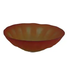 Foto de um(a) Fruteira em pasta de vidro, da categoria de Fruteiras. Elegante fruteira em pasta de vidro na cor laranja. com ondulações na base. Tem 10 x 36 cm de diâmetro. Bem conservada. Vendido no marketplace Trésors.