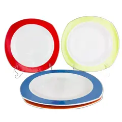 Foto de um(a) Conjunto de pratos em porcelana - Pozzani, da categoria de Jogos de pratos. CONJUNTO COM 4 PRATOS EM PORCELANA DA MANUFATURA POZZANI NAS CORES LARANJA, AZUL, VERDE E VERMELHO. MEDEM 26CM DE DIÂMETRO.... Vendido no marketplace Trésors.
