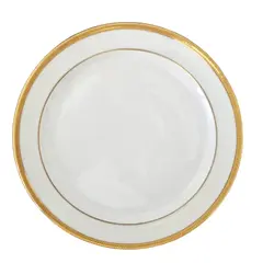 Foto de um(a) Prato raso em porcelana Limoges, da categoria de Pratos. Prato raso para salada em porcelana Limoges branca filetada a ouro. Limoges Unic 12 Rue de Paradis PARIS. França século XX.... Vendido no marketplace Trésors.