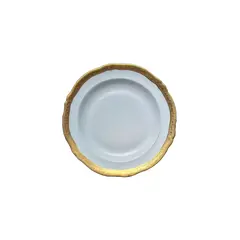Foto de um(a) Prato fundo em porcelana branca e dourada Limoges, da categoria de Pratos. *VALOR UNITÁRIO Prato fundo em porcelana branca e dourada Limoges Savary com incrustação de douração dupla polida com ágata.... Vendido no marketplace Trésors.