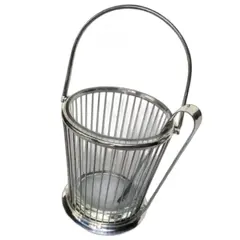 Foto de um(a) Balde para gelo em prata com copo de vidro mais pegador de gelo em prata, da categoria de Baldes de Gelo. Balde de gelo e pegador em prata com balde de vidro nunca usado retrô. Vendido no marketplace Trésors.