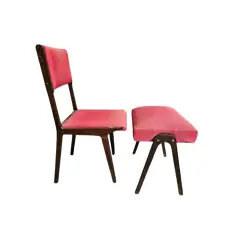 Foto de um(a) Cadeira Com Banqueta Vintage Anos 60, da categoria de Cadeiras de jantar. CADEIRA COM BANQUETA VINTAGE ANOS 60, PÉS PALITO E REVESTIMENTO EM COURVIN VERMELHO,ESTADO ORIGINAL DE... Vendido no marketplace Trésors.