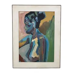 Foto de um(a) Quadro Mulher OSE - 69 cm x 89cm, da categoria de Pinturas. Pintura óleo sobre eucatex - Artista desconhecido DIMENSÕES: 69cm L x 89cm A. Vendido no marketplace Trésors.