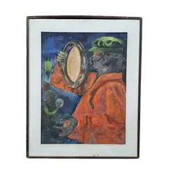 Foto de um(a) Quadro Pandeiro 64 x 80 cm, da categoria de Pinturas. Pequena avaria na tela, espatulado, linda obra dimensões: 64cm L x 80cm A. Vendido no marketplace Trésors.