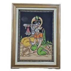 Foto de um(a) Quadro Tecido Indiano - 53 cm x 71 cm, da categoria de Arte têxtil. Moldura em madeira e técnica mista sobre tecido de algodão, antiga. dimensões: 53cm L x 71A. Vendido no marketplace Trésors.