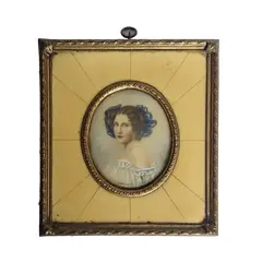 Foto de um(a) Antiga Pintura Retrato Miniatura Sobre Marfim Jovem Vitoriana, Séc XIX/XX, da categoria de Pinturas. Antiga Pintura de Retrato em Miniatura. Peça Européia, período transicional século XIX/XX (1890-1920). Pintura sobre placa... Vendido no marketplace Trésors.