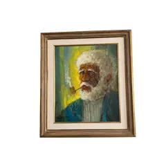 Foto de um(a) Ney Tecídio (1929–1988) – Retrato de homem com cachimbo – Óleo sobre tela, da categoria de Pinturas. Obra original do pintor, desenhista e professor brasileiro Ney Tecídio, membro da Academia Brasileira de Belas Artes,... Vendido no marketplace Trésors.