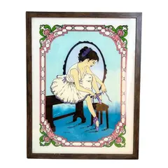 Foto de um(a) Pintura em vidro com moldura, da categoria de Pinturas. Pintura no vidro emoldurada. Marcas do tempo e uso na moldura. Medidas: 49x63cm. Vendido no marketplace Trésors.