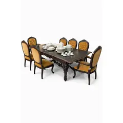 Foto de um(a) Jogo de Jantar Antigo em Imbuia Maciça Entalhada – Mesa com 6 Cadeiras e 2 Poltronas, da categoria de Conjunto de mesas e cadeiras. ** LOUÇAS NÃO INCLUSAS ** Magnífico jogo de jantar antigo, confeccionado em imbuia maciça entalhada, madeira nobre... Vendido no marketplace Trésors.