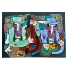 Foto de um(a) Asfaduroff Nibbes - Les Musiciens, da categoria de Pinturas. Asfaduroff Nibbes, Les Musiciens 2025, em acrílico sobre tela, AST, AC, chassis largo, dedicatória do autor. 50 x 70 x 5cm. Vendido no marketplace Trésors.