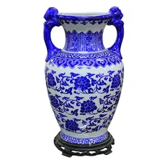 Foto de um(a) Vaso Bojudo Chinês Com Figura Cão De Fó, da categoria de Vasos. Antigo e exuberante vaso bojudo chinês, em porcelana branca com farta pintura manual na tonalidade azul, apresenta pegas... Vendido no marketplace Trésors.