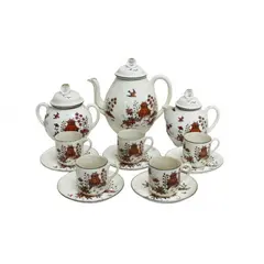 Foto de um(a) Antigo conjunto japonês com 8 peças, da categoria de Conjuntos de café e chá. Antigo conjunto para café com 8 peças em louça na tonalidade bege, com decoração típica oriental nas tonalidades laranja e... Vendido no marketplace Trésors.