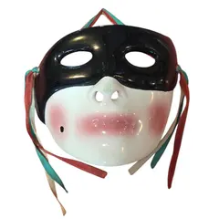 Foto de um(a) Máscara Veneziana Decorativa em Porcelana – Estilo Colombina com Fitas de Cetim, da categoria de Escultura. Esta belíssima máscara decorativa captura a essência do teatro clássico italiano. Feita em porcelana de alto brilho, a peça... Vendido no marketplace Trésors.