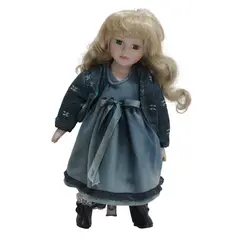 Foto de um(a) Boneca em biscuit, da categoria de Bonecas. Antiga boneca em biscuit com olhos de vidro, apresenta vestimenta de época e acompanha suporte original. Em bom estado,... Vendido no marketplace Trésors.