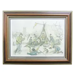 Foto de um(a) Gravura Anton Pieck, da categoria de Impressões. Gravura de uma cena de inverno com pessoas em atividades, caracterizada pelo estilo do artista holandês ANTON PIECK. Moldura... Vendido no marketplace Trésors.