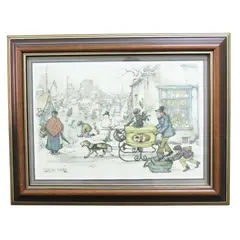 Foto de um(a) Gravura Anton Pieck - cena de inverno, da categoria de Impressões. Gravura de uma cena de inverno com pessoas em atividades, caracterizada pelo estilo do artista holandês ANTON PIECK. Moldura... Vendido no marketplace Trésors.