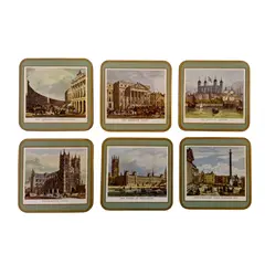 Foto de um(a) Raro jogo de porta-copos inglês ricamente ilustrado, da categoria de Porta-copos. Elegante conjunto de seis porta-copos que apresenta uma estética clássica e nostálgica, exibindo ilustrações detalhadas de... Vendido no marketplace Trésors.