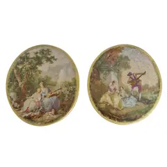 Foto de um(a) Placas decorativas vintage, da categoria de Molduras para quadros. Belo par de placas decorativas vintage de madeira, com formato oval e bordas douradas, decorados com reproduções de famosas... Vendido no marketplace Trésors.