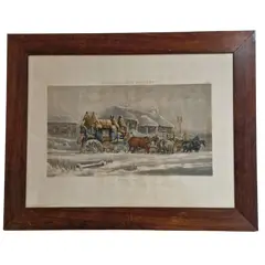 Foto de um(a) Renomada gravura inglesa com moldura em Jacarandá, da categoria de Impressões. Esta rara peça é uma renomada gravura histórica inglesa do tipo aquatinta, intitulada Knee Deep. Ela faz parte da célebre... Vendido no marketplace Trésors.