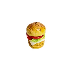 Foto de um(a) Saleiro em cerâmica formato hamburguer, da categoria de Saleiros e pimenteiros. Saleiro em cerâmica com tampa na base em silicone. Perfeito estado. Medidas: 7x5cm. Vendido no marketplace Trésors.