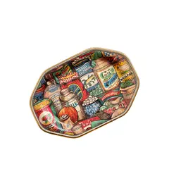 Foto de um(a) ​Bandeja em bambu estampado, da categoria de Travessas e tigelas. Bandeja em bambu estampado com detalhe em plástico dourado. Leves marcas do tempo e uso. Medidas: 26x18cm. Vendido no marketplace Trésors.