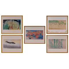 Foto de um(a) Conjunto de 5 Quadros – Reproduções de Yokoyama Taikan (Estilo Nihonga), da categoria de Pinturas. Raro conjunto de quadros com reproduções emolduradas de obras-primas executadas em 1929, do renomado pintor japonês Yokoyama... Vendido no marketplace Trésors.