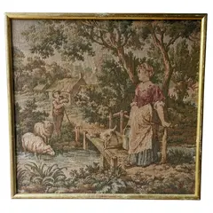 Foto de um(a) Quadro em Tapeçaria Francesa Gobelin, da categoria de Tapeçaria. Linda tapeçaria vintage francesa Gobelin, em policromia, fabricada entre as décadas de 1940 e 1970, a obra retrata uma... Vendido no marketplace Trésors.