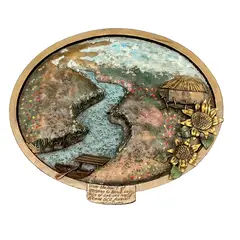 Foto de um(a) Quadro em Metal, Ucrânia-Brasil, Década de 1940, da categoria de Placas. Quadro de metal dourado oxidado em relevo e pintado, década de 1940 com inscrição em inglês: from the heart of ukraine to... Vendido no marketplace Trésors.
